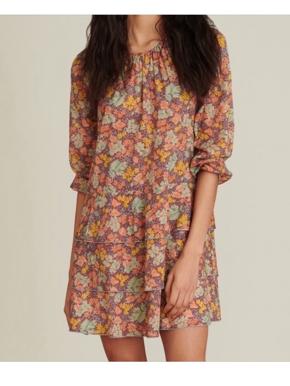 Veronica Beard Abanu Floral Tiered Mini Dress Cotton Size 2